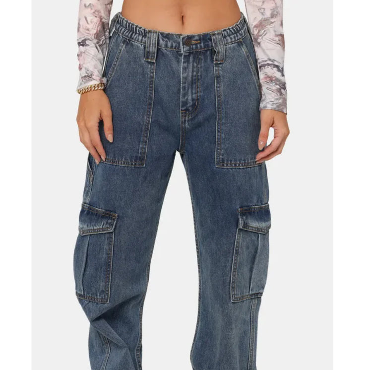 High Waist Baggy Wide Leg Workwear Jeans