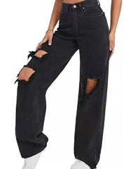 Women's Black Ripped High Waist Baggy Denim Jeans