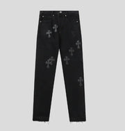 Retro Cross Rhinestone Black Jeans