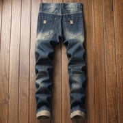 Men's Slim Fit Distressed Denim Jeans with Patches