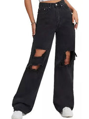 Women's Black Ripped High Waist Baggy Denim Jeans