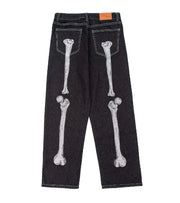 Men's Dark Skeleton Embroidered Jeans