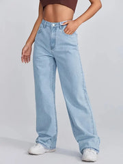 High Rise Butterfly Print Denim Jeans - Loose Fit