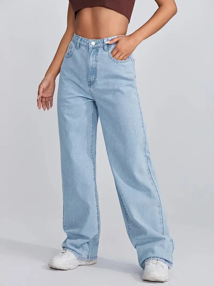 High Rise Butterfly Print Denim Jeans - Loose Fit