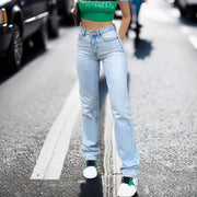 High Waist Slim Straight Denim Jeans for Women