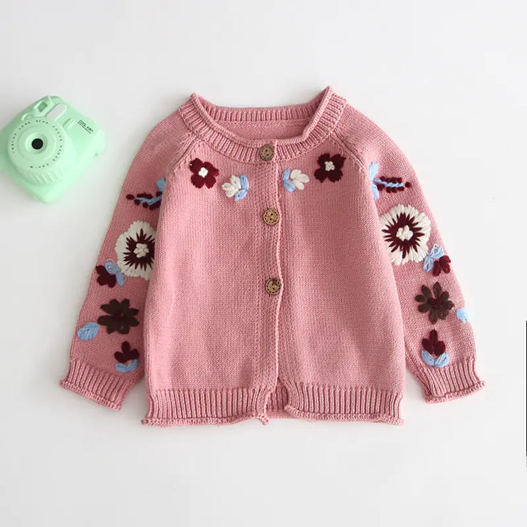 Embroidered Button Cardigan Sweater for Baby Girls