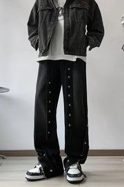 Men's Vintage Loose High Jeans with Button Design