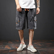 Embroidered Multi-pocket Cropped Pants with Elastic Waist