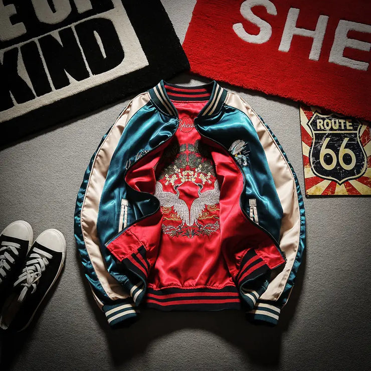 Bee Embroidered Reversible Baseball Jacket (Harajuku Style)