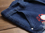 Men's Plus Size Stretch Motorcycle Patch Jeans