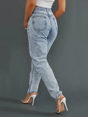 Casual Acid Washed Wide Leg Mom Jeans for Women