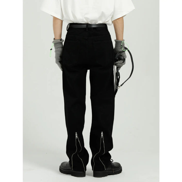 Loose Straight Zipper Design Jeans for Men and Women