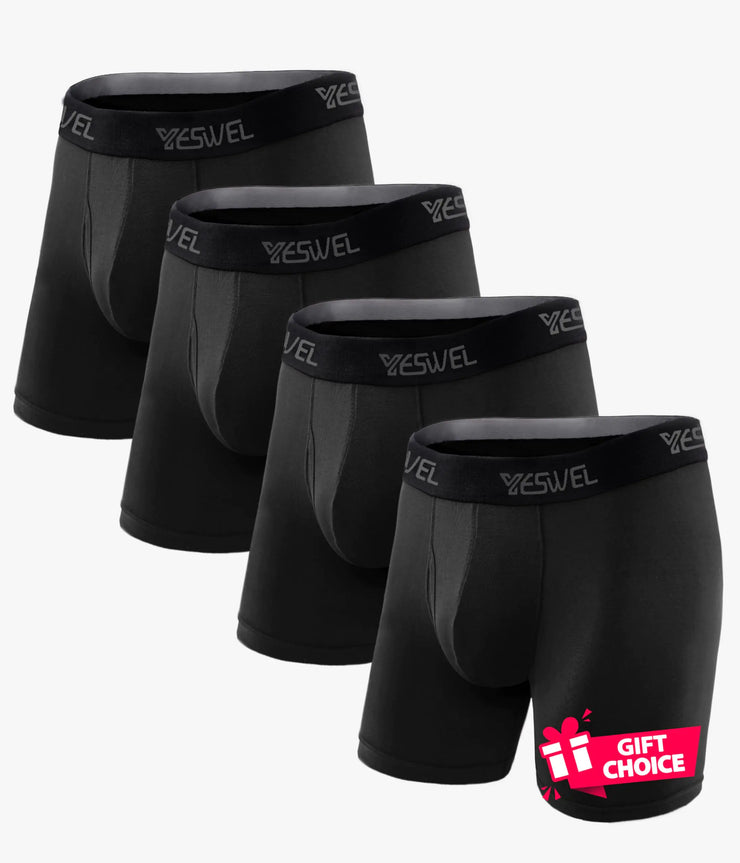 YESWEL Mens Underwear Boxer Briefs Cool Viscose Made from Bamboo Moisture Wicking Breathable Soft Comfortable Pouch 4 Pack (Large Black)