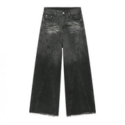 Loose Washed-Out Jeans with American Street Patchwork Design