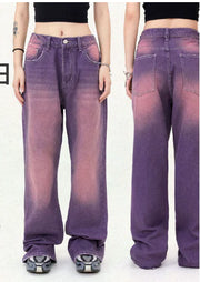 White Purple Distressed Street Washed Jeans for All
