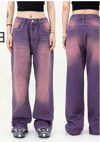 White Purple Distressed Street Washed Jeans for All