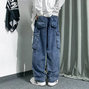 Trendy Men's Loose-fit Multi-pocket Wide-leg Jeans