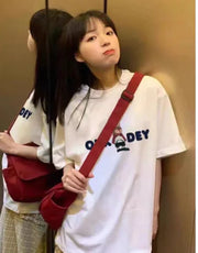 Cotton Loose Summer T-Shirt with Cartoon Print for Women