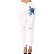 Stylish Ripped Embroidered High Stretch Jeans