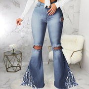 Wide Leg Jeans with Knee Holes - European & American Style