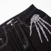 Men's Dark Skeleton Embroidered Jeans