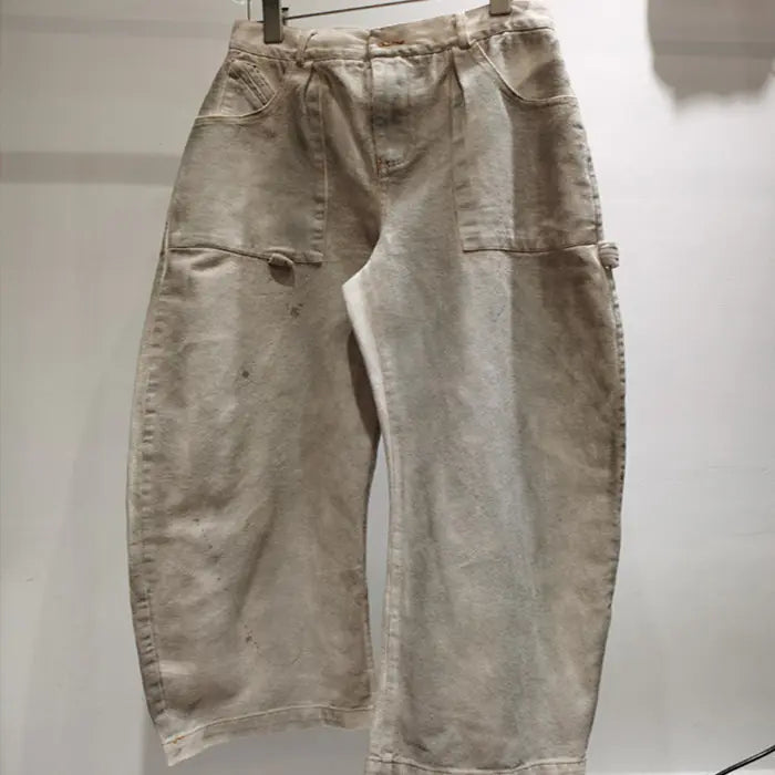 Fashionable Wide Leg Jeans with Ink Print Design