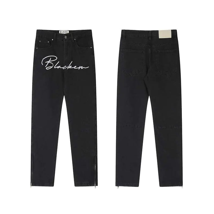 Vintage Embroidered Baggy Jeans with Washed Finish