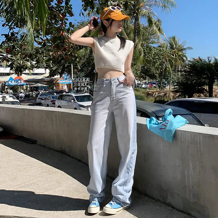 High Waisted Loose Draped Wide Leg Jeans for Women