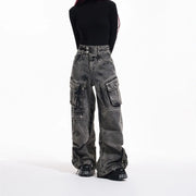 Retro Design Multi-Pocket Work Style Jeans
