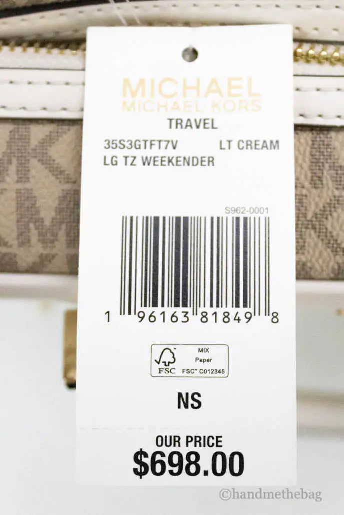 Michael Kors Travel Large Light Cream Signature PVC Top Zip Weekender Duffle Bag
