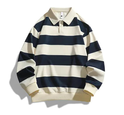Varsity Stripe Polo Shirt - Casual Korean Style (One Piece)