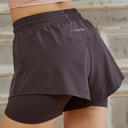 Women's Anti-Running Fake Two-Piece Fitness Shorts
