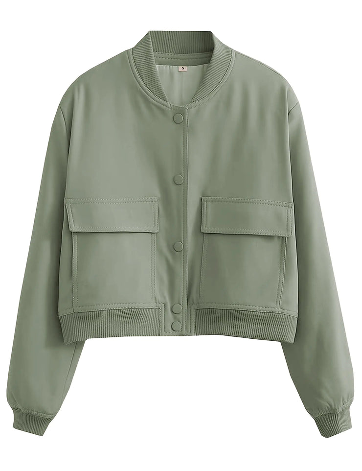 Faleave Womens Cropped Bomber Jacket