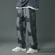 Men's Retro Geometric Splicing Hip-Hop Loose Jeans