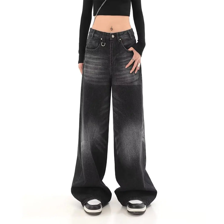 Vintage Washed Black Wide-Leg High-Waisted Jeans