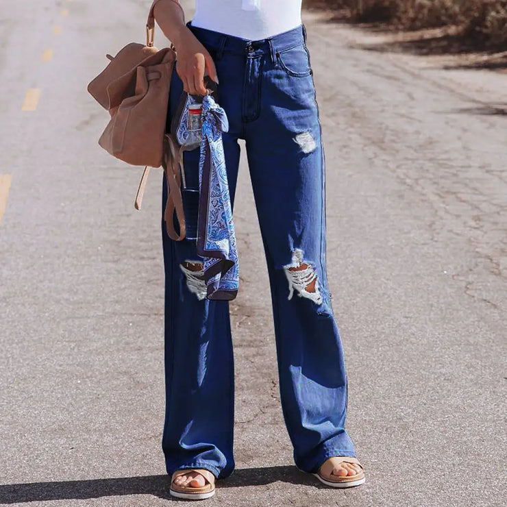 High Waist Water Washed Wide-Leg Jeans for Women