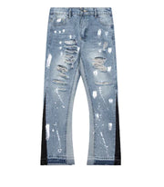 Trendy Distressed Blue Straight-Leg Jeans with Ink Details