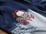 Men's Plus Size Stretch Motorcycle Patch Jeans