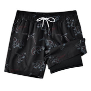 CKIVTNO Mens 5.5 inch Dinosaur Printed Hawaiian Short Swim Trunks Compression