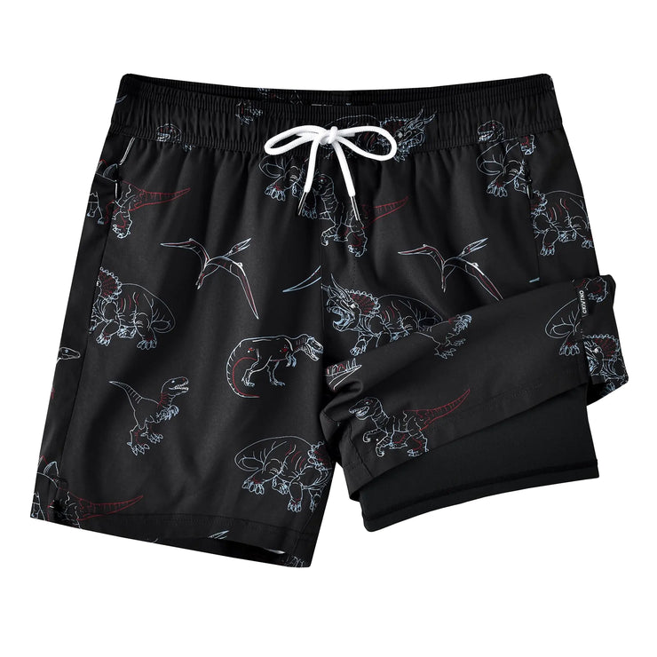 CKIVTNO Mens 5.5 inch Dinosaur Printed Hawaiian Short Swim Trunks Compression