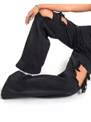 Women's Black Ripped High Waist Baggy Denim Jeans