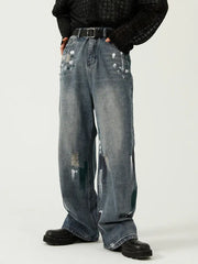 Men's Ripped Wide Leg Jeans - Four Seasons Design