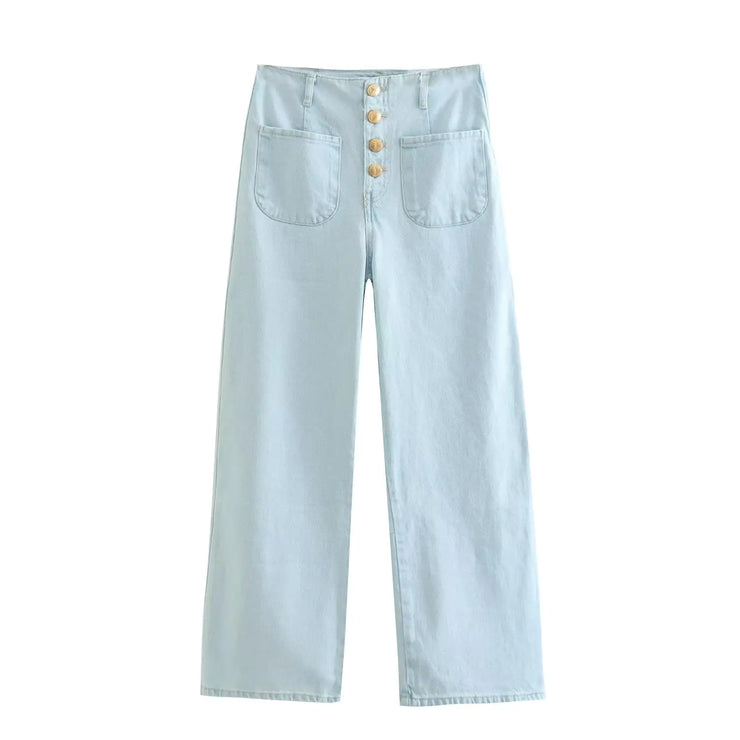 European High-Waisted Baggy Wide-Leg Capri Jeans