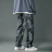 Men's Retro Geometric Splicing Hip-Hop Loose Jeans