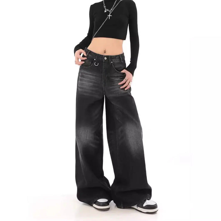 Vintage Washed Black Wide-Leg High-Waisted Jeans
