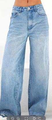 Women's High Rise Wide Leg Denim Jeans with Pockets