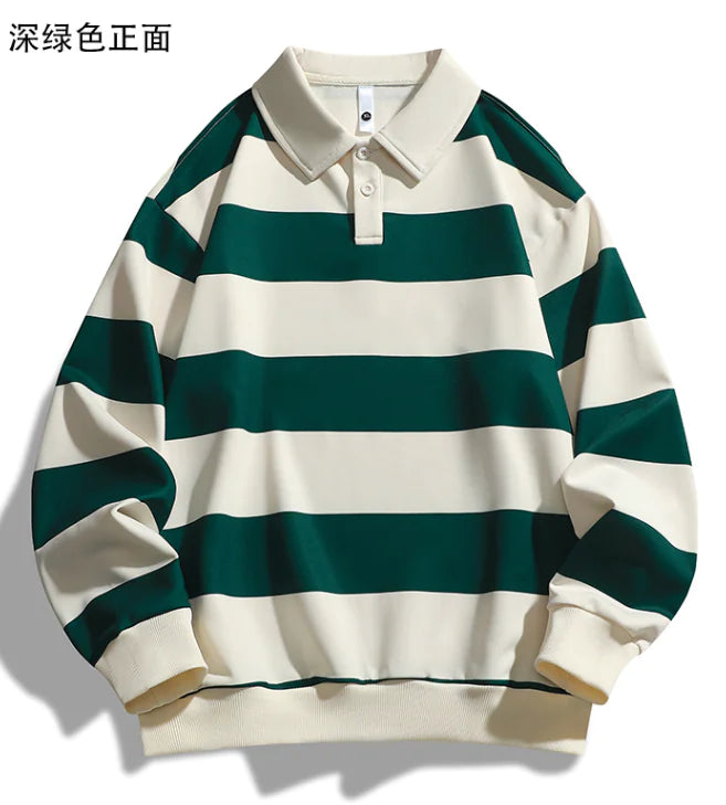 Varsity Stripe Polo Shirt - Casual Korean Style (One Piece)
