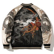 Japanese Dragon Embroidered Bomber Jacket for Men