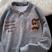 Women's Thin Embroidered Waffle Polo Shirt - Autumn