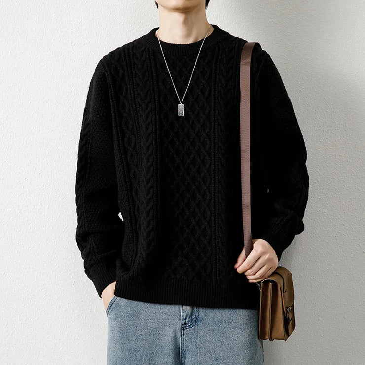 Twist Weave Round Neck Sweater For Men